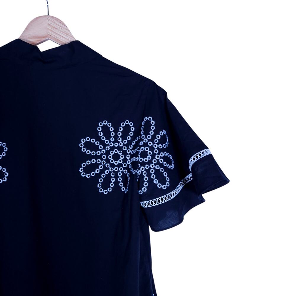 Pearl by Lela Rose Womens Dress XS Black Embroidered Ruffle Hem Boho Cottagecore - Picture 8 of 13